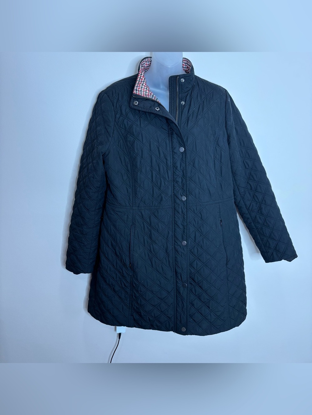 Talbots Black Quilted Snap-Front Puffer Coat quilted size large Jacket
